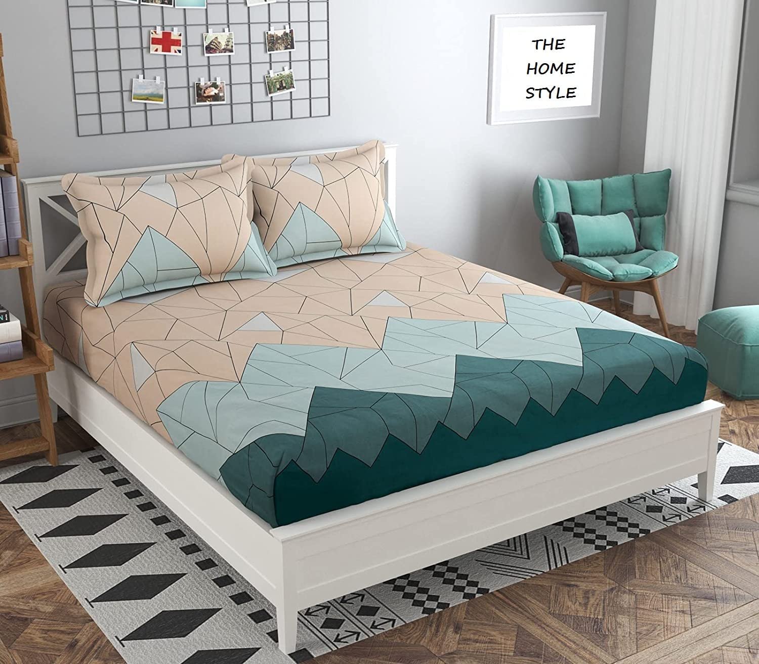 Cotton Feel Glace Cotton Elastic Fitted Printed Double Bed Bedsheet
