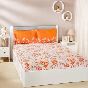 Jasmine Zest 144Tc 100% Cotton Double Bedsheet With 2 Pillow Covers