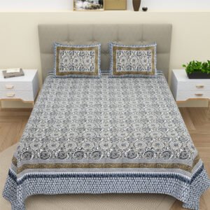 Golden & Smoke Blue Bed Sheet