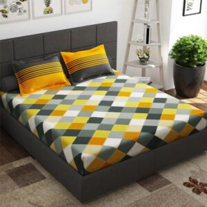 Grey & Yellow Cotton Bedsheet