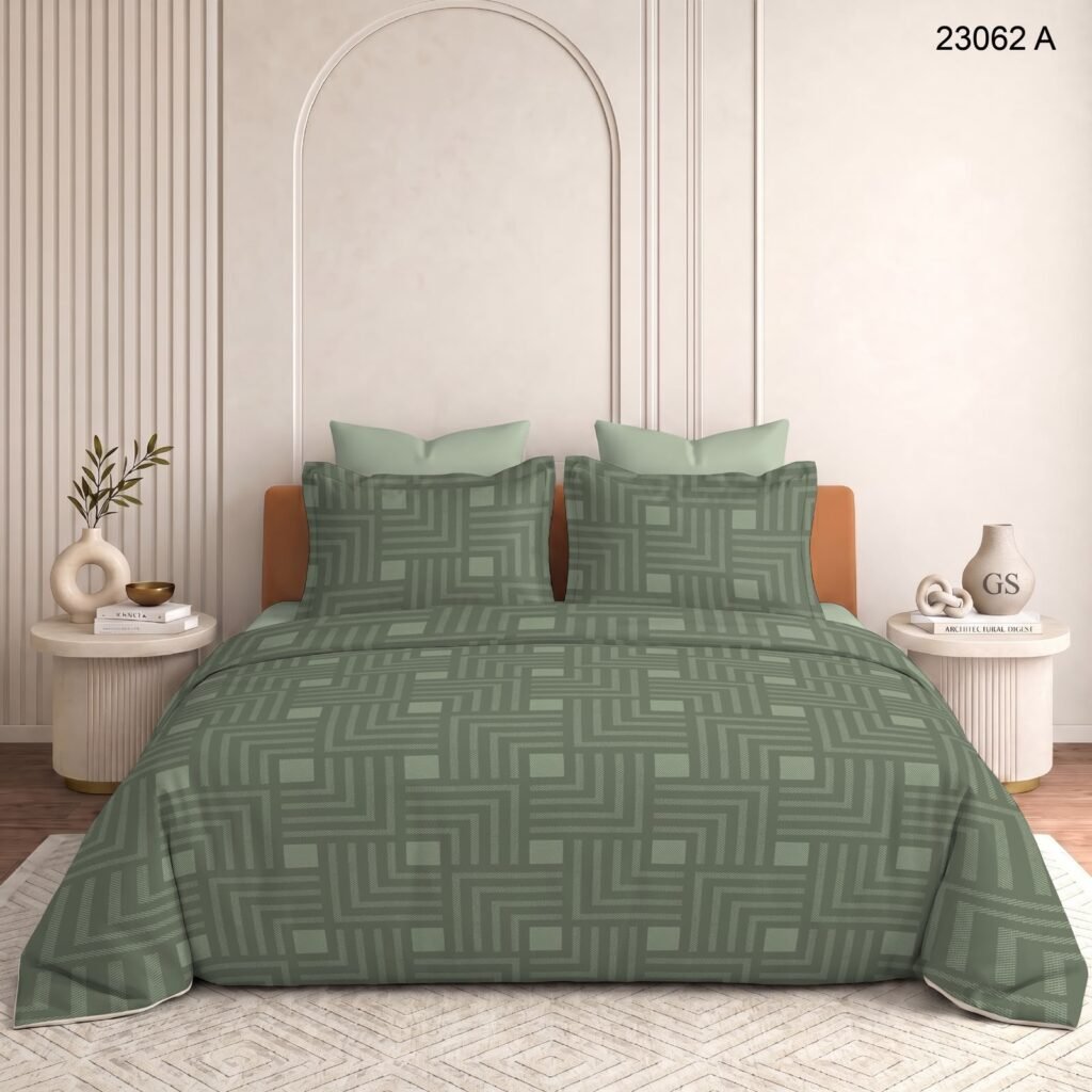 ZENORADECOR Olive Geometric Grid Bed Set