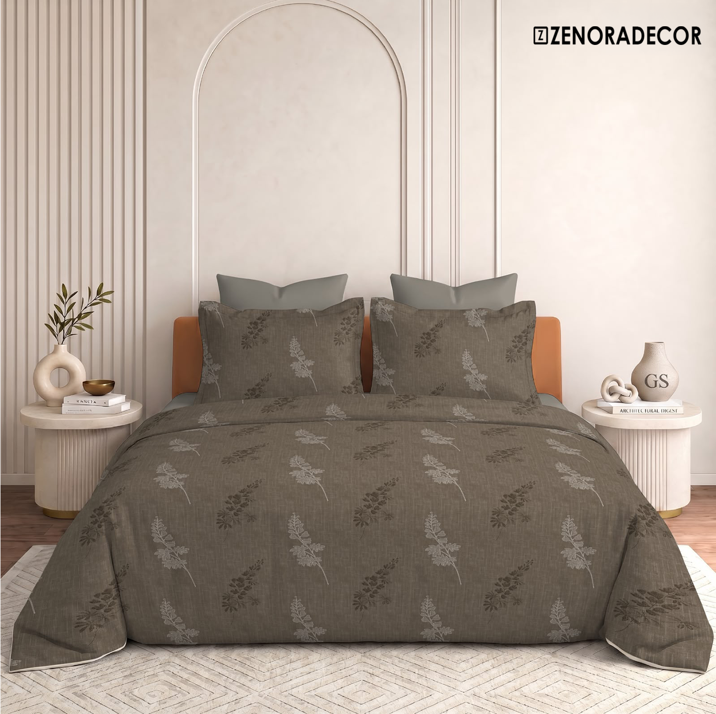 ZENORADECOR Earthy Taupe Botanical Bedding Set